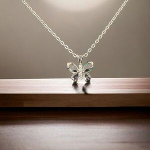 925 Sterling Silver Butterfly Pendant w/Rainbow Topaz & Clear CZ  Free Chain